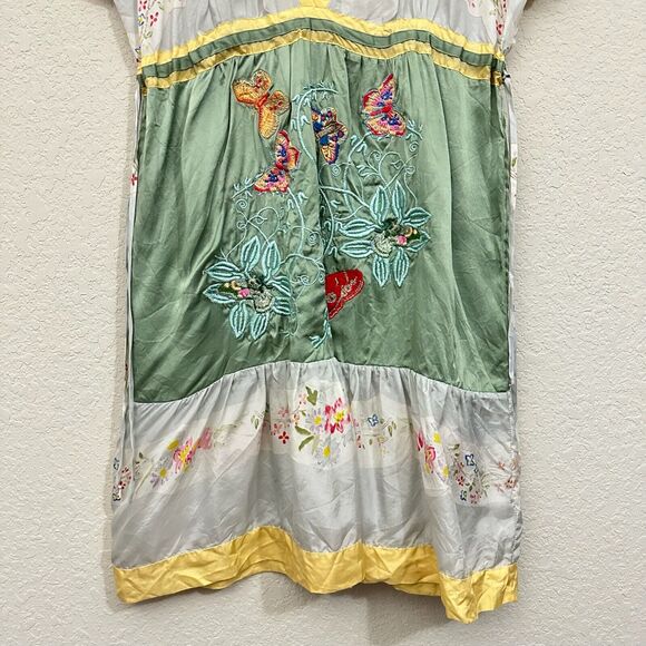 JOHNNY WAS Washable Silk Floral Print Embroidered Babydoll Mini Dress Multi - Picture 4 of 10